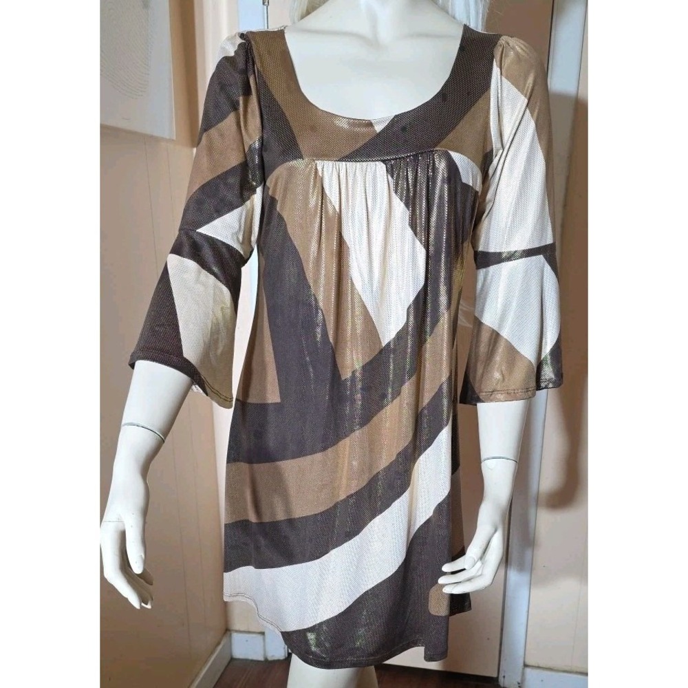 Vintage Yippee Women's Shimmer dress‎ made USA Y2K Abstract Bell Sleeve